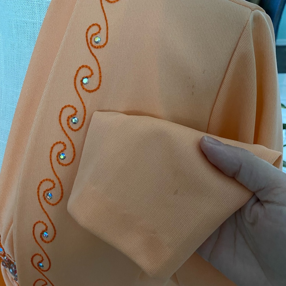 Vintage 2 pc Halter Dress Gown Jacket 70s Knit JC Penneys Coral Embellished 70s - Picture 16 of 16